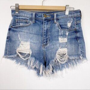 Forever 21 Hig waisted Frayed High-low ripped hem stretchy Denim Shorts  26